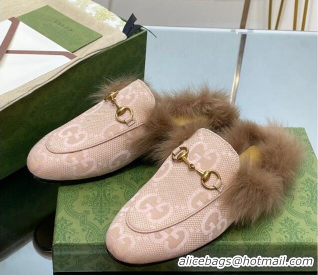 Durable Gucci Jumbo GG Canvas and Wool Princetown Slippers Nude 821005