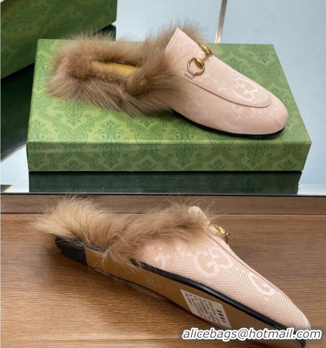 Durable Gucci Jumbo GG Canvas and Wool Princetown Slippers Nude 821005