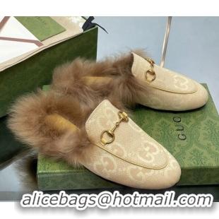 Low Cost Gucci Jumbo GG Canvas and Wool Princetown Slippers Yellow 821006