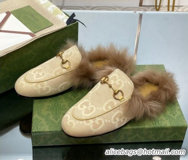 Low Cost Gucci Jumbo GG Canvas and Wool Princetown Slippers Yellow 821006