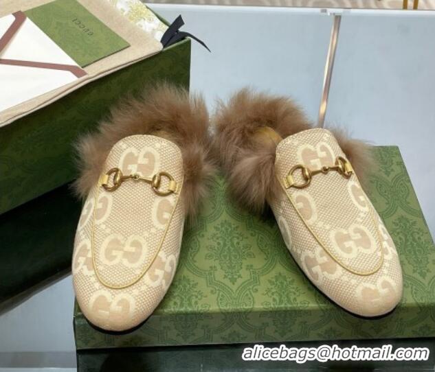 Low Cost Gucci Jumbo GG Canvas and Wool Princetown Slippers Yellow 821006