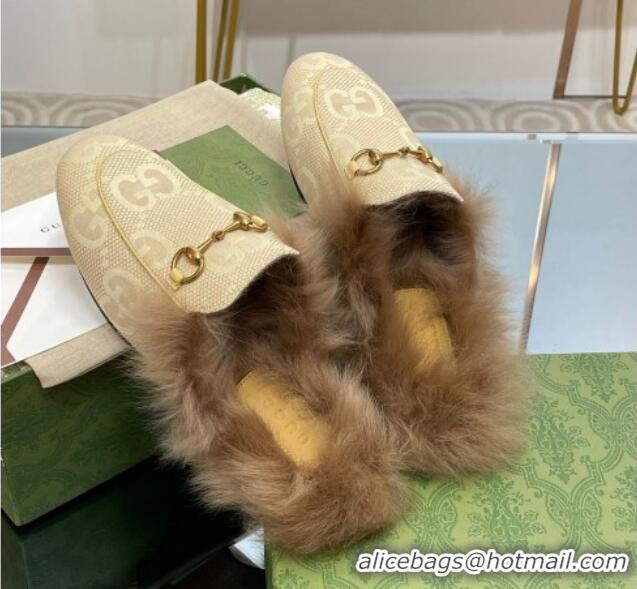 Low Cost Gucci Jumbo GG Canvas and Wool Princetown Slippers Yellow 821006