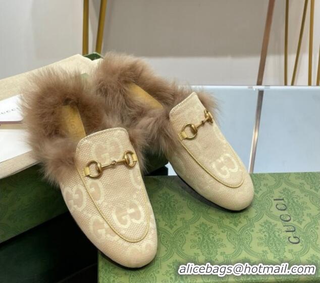 Low Cost Gucci Jumbo GG Canvas and Wool Princetown Slippers Yellow 821006