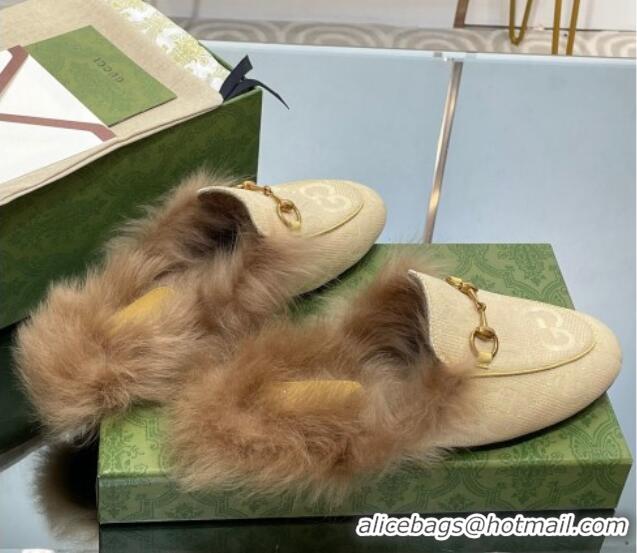 Low Cost Gucci Jumbo GG Canvas and Wool Princetown Slippers Yellow 821006