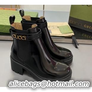 Lowest Price Gucci Leather Mid-Heel Ankle Boots 6cm with Logo Black 0821011