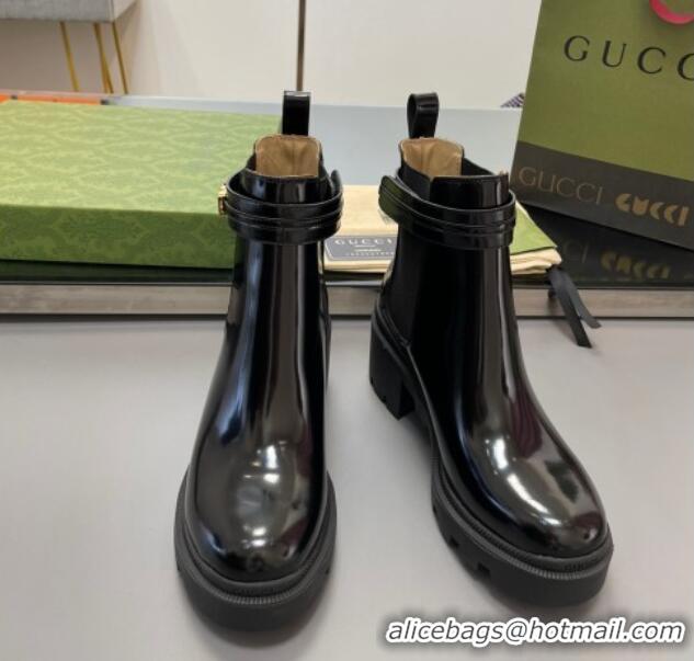 Lowest Price Gucci Leather Mid-Heel Ankle Boots 6cm with Logo Black 0821011