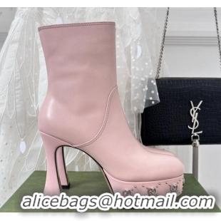 Luxury Discount Gucci Leather Platform Ankle Boots 12cm with GG Studs Light Pink 821014