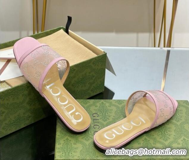 Unique Discount Gucci Crystal GG Mesh Flat Slide Sandals Light Purple 821020