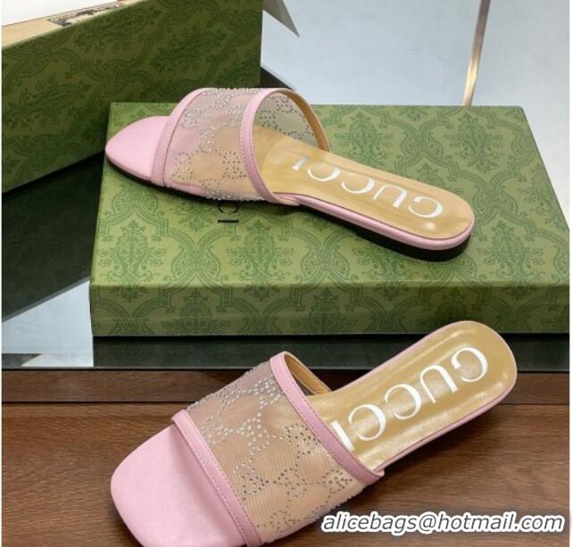 Unique Discount Gucci Crystal GG Mesh Flat Slide Sandals Light Purple 821020