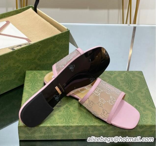 Unique Discount Gucci Crystal GG Mesh Flat Slide Sandals Light Purple 821020