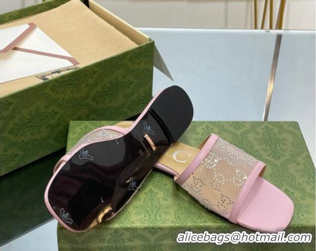 Unique Discount Gucci Crystal GG Mesh Flat Slide Sandals Light Purple 821020