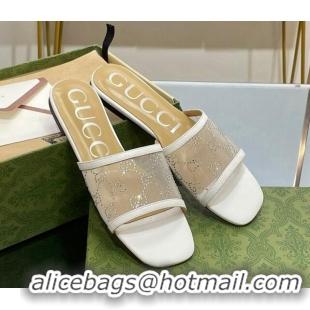 Sumptuous Gucci Crystal GG Mesh Flat Slide Sandals White 821021