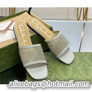 Lowest Cost Gucci Crystal GG Mesh Flat Slide Sandals Light Grey 821022