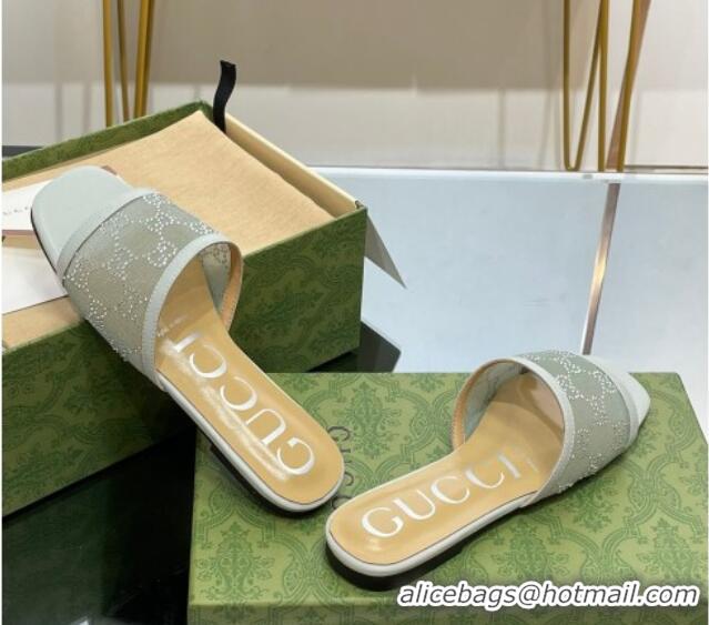 Lowest Cost Gucci Crystal GG Mesh Flat Slide Sandals Light Grey 821022