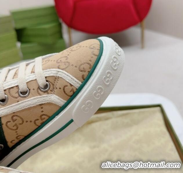 Unique Style Gucci Tennis 1977 High-top Sneakers in GG Canvas and Teddy Fur GG08311 Beige