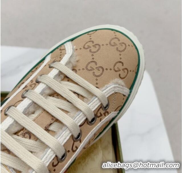 Good Looking Gucci Tennis 1977 Low-top Sneakers in GG Canvas and Teddy Fur GG08311 Beige