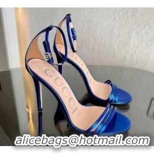 Top Grade Gucci Heeled Metallic Leather Sandals 10cm Blue 901053