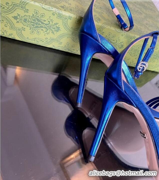 Top Grade Gucci Heeled Metallic Leather Sandals 10cm Blue 901053