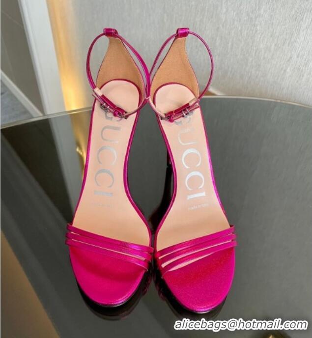 Purchase Gucci Heeled Metallic Leather Sandals 10cm Dark Pink 901054