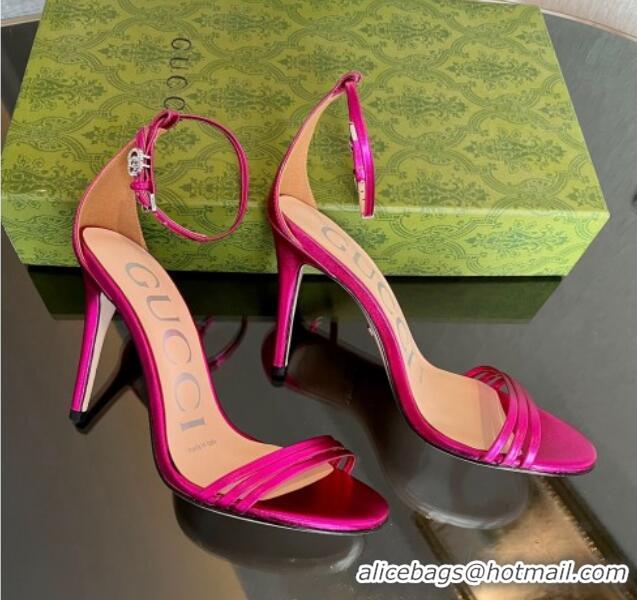 Purchase Gucci Heeled Metallic Leather Sandals 10cm Dark Pink 901054