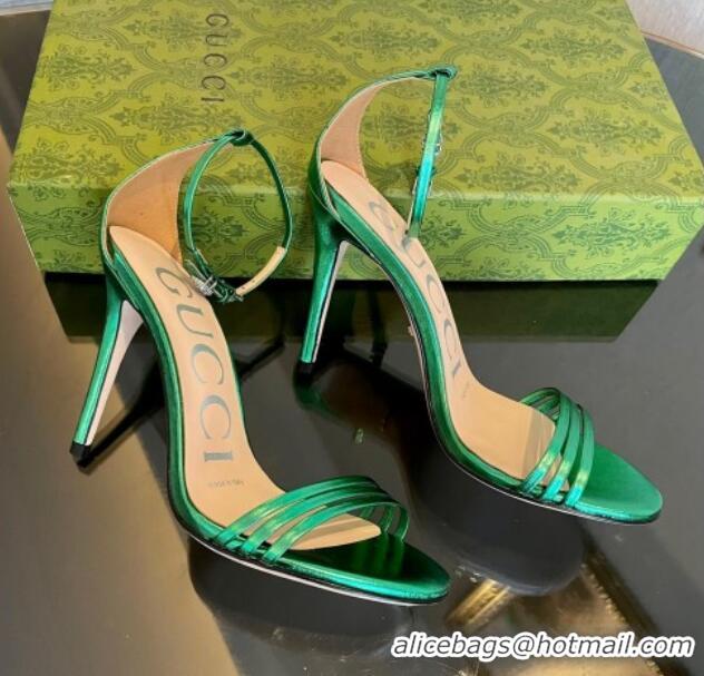 Pretty Style Gucci Heeled Metallic Leather Sandals 10cm Green 901055