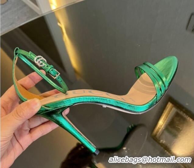 Pretty Style Gucci Heeled Metallic Leather Sandals 10cm Green 901055