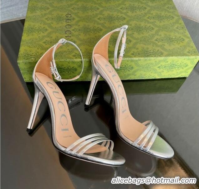 Classic Specials Gucci Heeled Metallic Leather Sandals 10cm Silver 901056