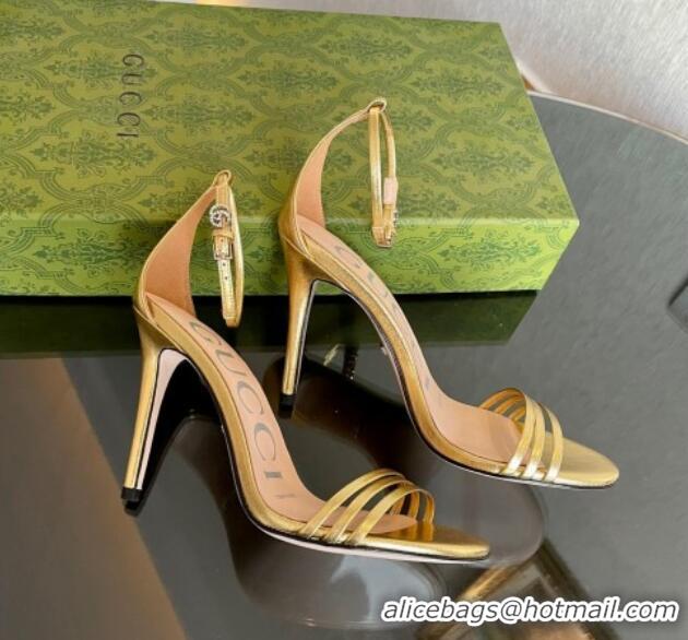 Classic Hot Gucci Heeled Metallic Leather Sandals 10cm Gold 901057