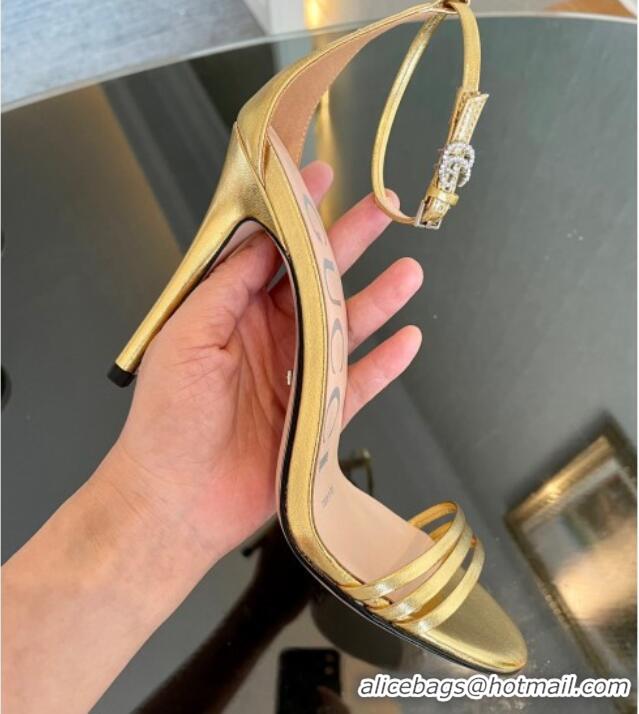 Classic Hot Gucci Heeled Metallic Leather Sandals 10cm Gold 901057