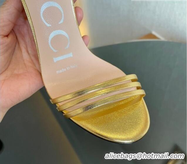 Classic Hot Gucci Heeled Metallic Leather Sandals 10cm Gold 901057