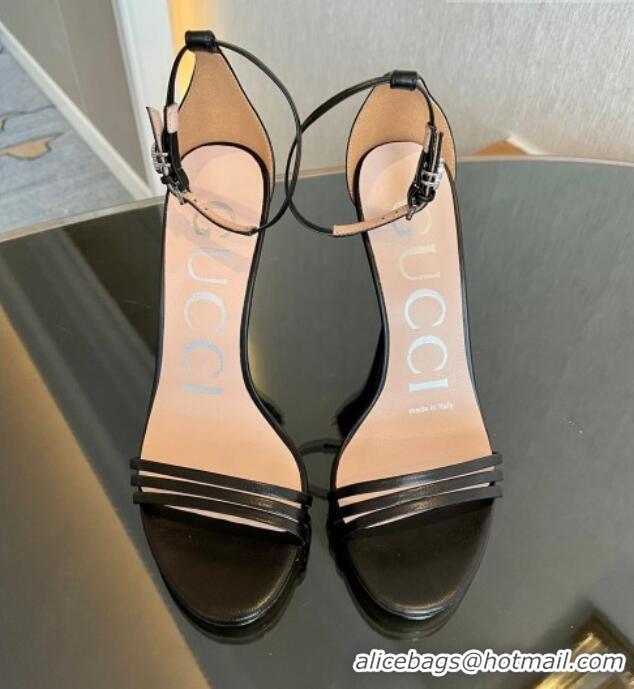 Durable Gucci Heeled Calfskin Leather Sandals 10cm Black 901058