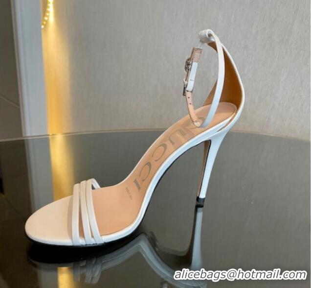 Popular Style Gucci Heeled Calfskin Leather Sandals 10cm White 901059