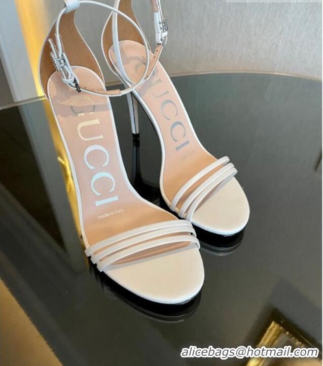 Popular Style Gucci Heeled Calfskin Leather Sandals 10cm White 901059