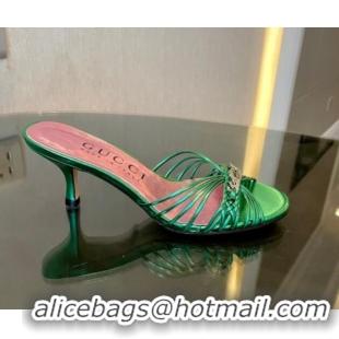 Top Design Gucci Heeled Metallic Leather Slide Sandals 6.5cm Green 901061