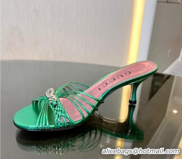 Top Design Gucci Heeled Metallic Leather Slide Sandals 6.5cm Green 901061