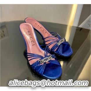 Cheap Price Gucci Heeled Metallic Leather Slide Sandals 6.5cm 901062 Blue