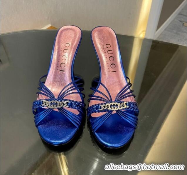 Cheap Price Gucci Heeled Metallic Leather Slide Sandals 6.5cm 901062 Blue