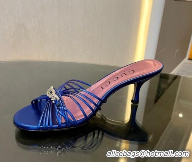 Cheap Price Gucci Heeled Metallic Leather Slide Sandals 6.5cm 901062 Blue