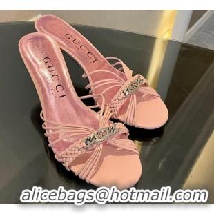 Low Price Gucci Heeled Calfskin Leather Slide Sandals 6.5cm Nude Pink 901063