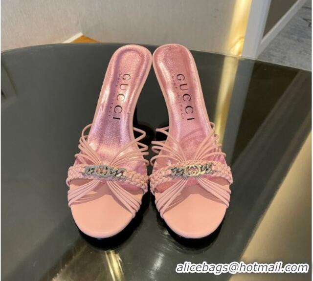 Low Price Gucci Heeled Calfskin Leather Slide Sandals 6.5cm Nude Pink 901063