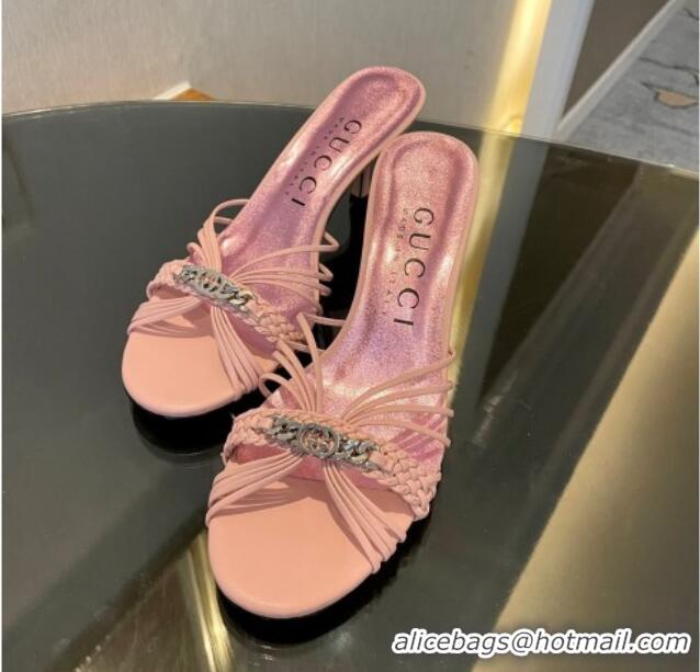 Low Price Gucci Heeled Calfskin Leather Slide Sandals 6.5cm Nude Pink 901063