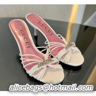 Most Popular Gucci Heeled Calfskin Leather Slide Sandals 6.5cm White 901065