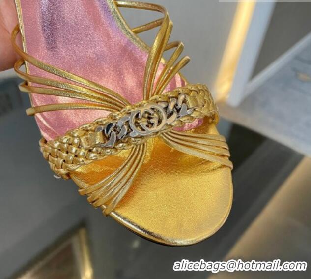 Charming Gucci Heeled Metallic Leather Slide Sandals 6.5cm Gold 901066