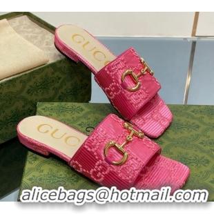 Cheap Price Gucci Horsebit GG Fabric Flat Slide Sandals Pink 901086