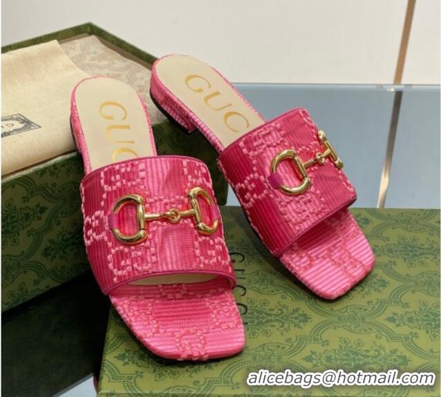 Cheap Price Gucci Horsebit GG Fabric Flat Slide Sandals Pink 901086