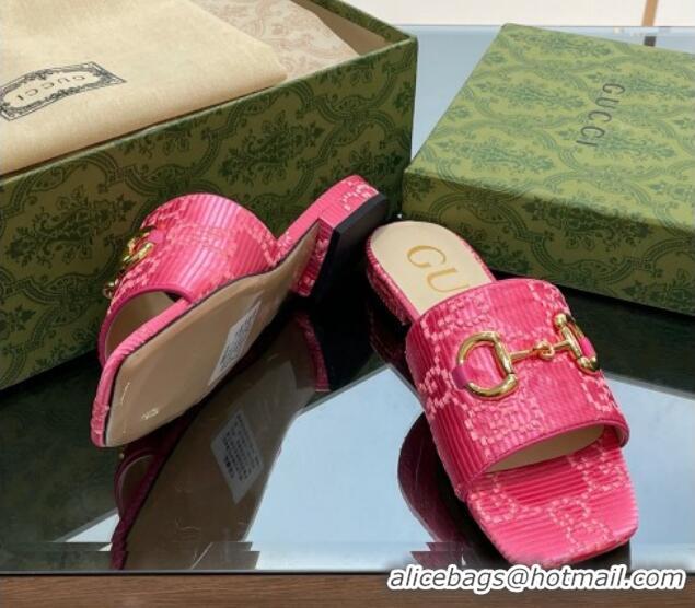 Cheap Price Gucci Horsebit GG Fabric Flat Slide Sandals Pink 901086