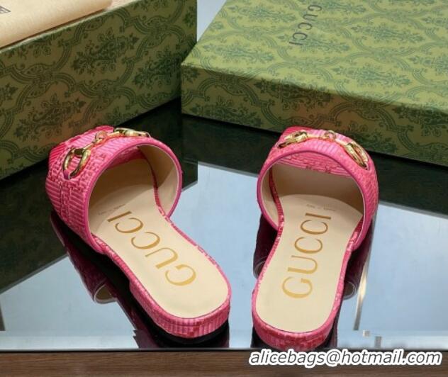 Cheap Price Gucci Horsebit GG Fabric Flat Slide Sandals Pink 901086