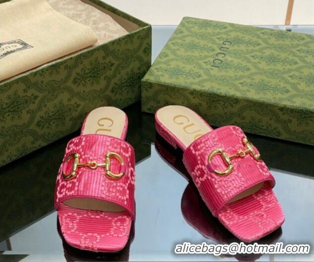 Cheap Price Gucci Horsebit GG Fabric Flat Slide Sandals Pink 901086