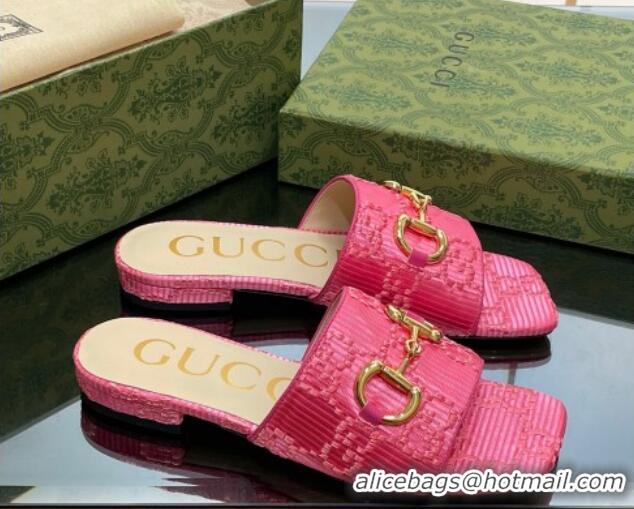 Cheap Price Gucci Horsebit GG Fabric Flat Slide Sandals Pink 901086