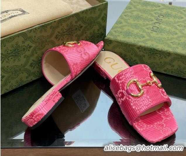 Cheap Price Gucci Horsebit GG Fabric Flat Slide Sandals Pink 901086